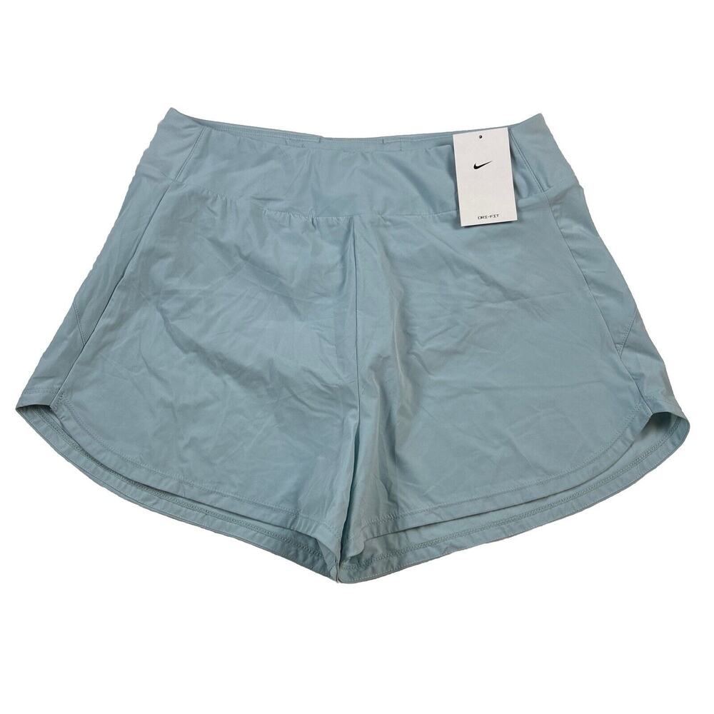 NEW Women's Nike Dri-Fit Bliss High Waisted 3" Shorts Blue Lined Size L
